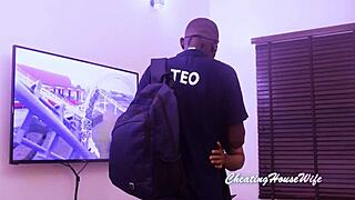 Oh My! The Maid And Gateman Engage In Wild Blowjob, Doggy, And Riding Action!