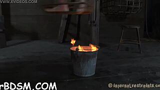 gagged and tied serf gets off with a buzzing vibrator in rough play