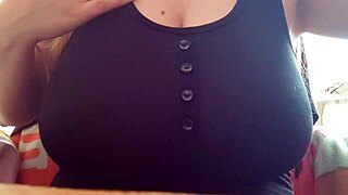 Excited student shows off big tits on camera