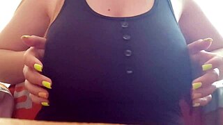 Excited student shows off big tits on camera