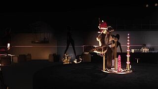 Ryo dances on machine table in red robin lounge 3d cartoon