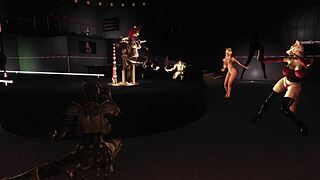 Ryo dances on machine table in red robin lounge 3d cartoon