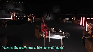 Ryo dances on machine table in red robin lounge 3d cartoon