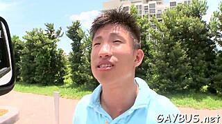 Blindfolded stud tricked into oral sex by homosexual hunk