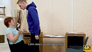 insistent guy tutors submissive woman at home