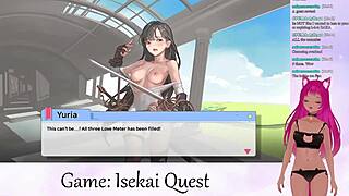 Vtuber LewdNeko's big tits bounce during isekai quest. Creampie in hentai game part 2.