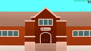 A blonde babe in the library erotic animation