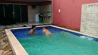 Caught Latina babe bent over in pool for steamy action