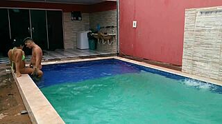 Caught Latina babe bent over in pool for steamy action