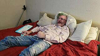 Feeling the huge cock through clothes leads to intense orgasm