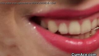 Horny hottie receives cum load on face while sucking jism