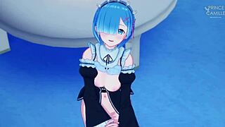 Is innocent Rem really a naughty maid in Re Zero? Watch her seductive antics unfold.