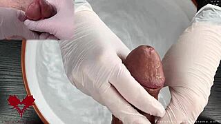 i stroke your glans with white latex gloves