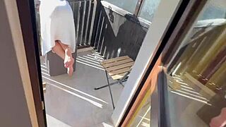 Massive Creampie on Public Balcony for Cheating Wife
