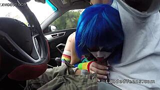 clown teen sucking cock outdoor pov