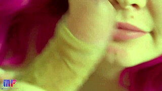 she delivers a gentle close-up blowjob with pulsating finish