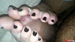 couple does footjob and cums on webcam