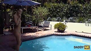 Young woman cheat on her boyfriend with her father in law on open air