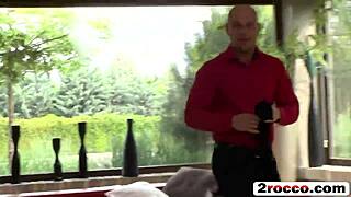 busty european brunette slammed hard by two studs