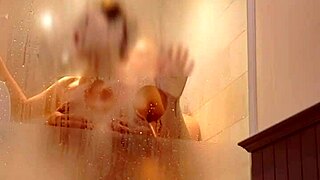 A seductive spouse in steamy bathroom encounter