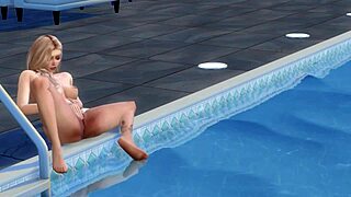Pool Masturbation Scene with Blonde Cartoon Character