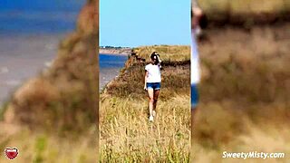 sexy babe gives sensual blowjob to big dick in car by sea