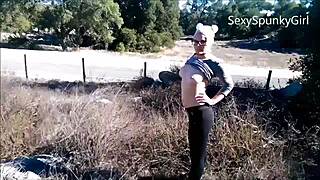 Cute Teen 18+ Flaunts Big Nipples and Ass Outdoors for Strangers