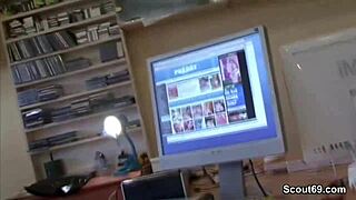 Redhead mom lured to fuck on camera by stranger during steamy interview session