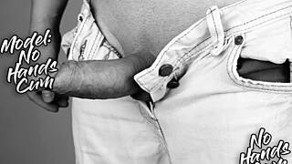 Retro sports guy’s huge cock erupts hands-free, damn!