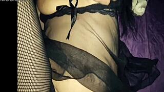 My wife in stockings and lingerie gets her ass fucked hard