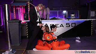 What happens when two busty milfs tackle horny scientist?