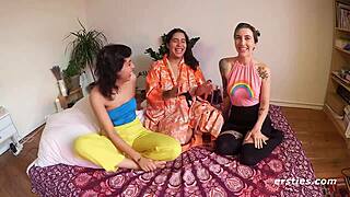 Three Amateur Lesbians Engage In Group Sex Activities