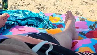 Bold Exhibitionists Get Him Off With Blowjob And Handjob On Public Beach Holiday