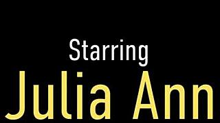 Milf Julia Ann collects stepson's cum on her massive tits while he rests there