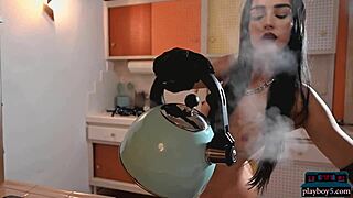 Curvy brunette MILF Chevelle flaunts amazing body in kitchen