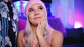 She, a voluptuous blonde with an adorable face, deep throats her partners shaft