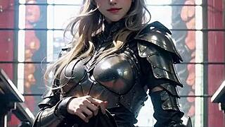 Anime knight flashes her pussy in church.