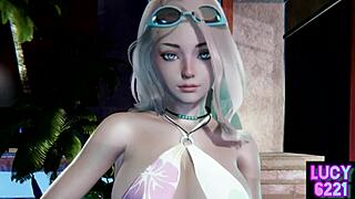 I'm dating this beautiful blonde with big tits by the pool in a bikini