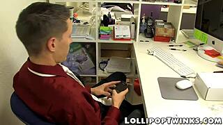 In the office two naughty twink boys have intense anal action
