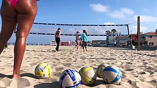 Do you see that big African ass on the beach volleyball court?