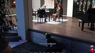 Bold redhead MILF in lingerie shows big tits in 3D game Golden Mean episode 4