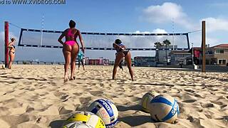 Do you see that big African ass on the beach volleyball court?