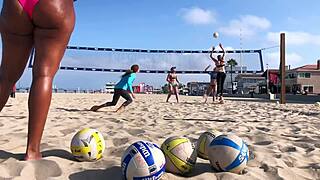 Do you see that big African ass on the beach volleyball court?