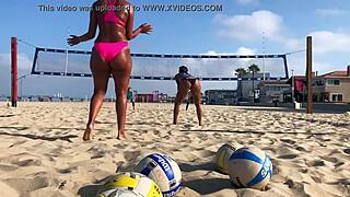 Do you see that big African ass on the beach volleyball court?