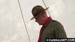 Scout Logan Cross gets naughty with Scoutmaster Legrand Wolf outdoors  