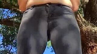 Naughty slut outside in cute panty