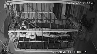 this cagecam feed shows bound gay bondage action