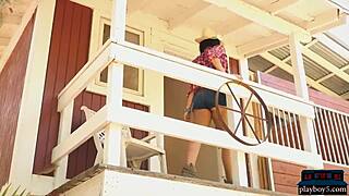 Curvy black milf Briana Ashley poses outdoors on a farm