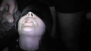 Milf Slutwife Swallows Cum in Adult Theater Gangbang