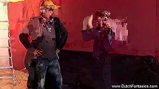 blonde lady gets wild with two kinky painters.